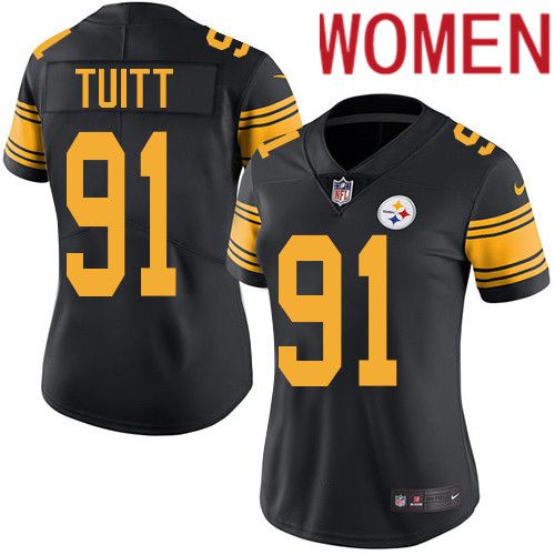 Women Pittsburgh Steelers #91 Stephon Tuitt Nike Black Vapor Limited Rush NFL Jersey->women nfl jersey->Women Jersey